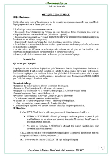 Cours d'Optique Géométrique - Tronc commun EPSS - Université Nangui Abrogoua