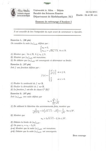 Examen2 Analyse 1 MI L1 Bejaia BY TEHUA