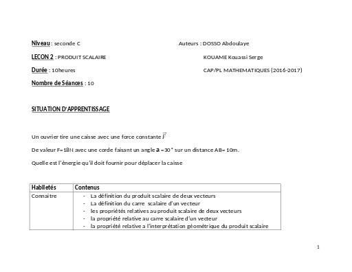 2nd C PRODUIT SCALAIRE