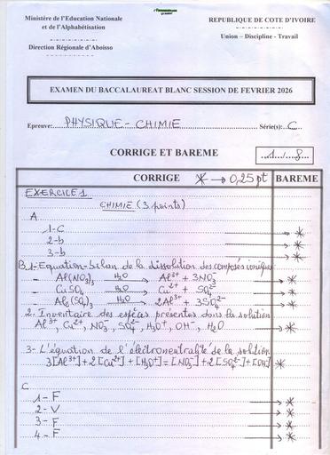 BAC BLANC 2026 DRENA ABOISSO SUJET PC SERIE C (BAREME) by TEHUA