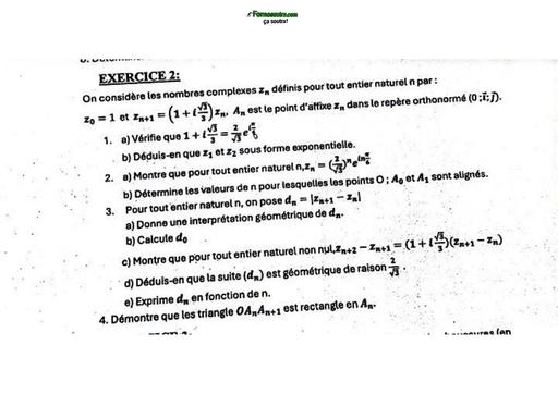 INTERROGATION DE MATHS Tle D Suite Complexe 2 Sujet+CORRIGE BY TEHUA