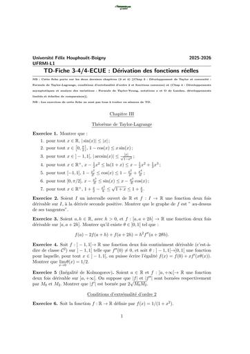 MATHS SUP FICHE DE TRAVAUX DIRIGES  L1 MI Dérivée de fonctions réelles 2025 2026 by TEHUA