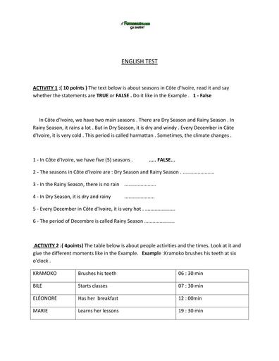 DEVOIR D'ANGLAIS NIVEAU 5ième TRIMESTRE 3 BY TEHUA