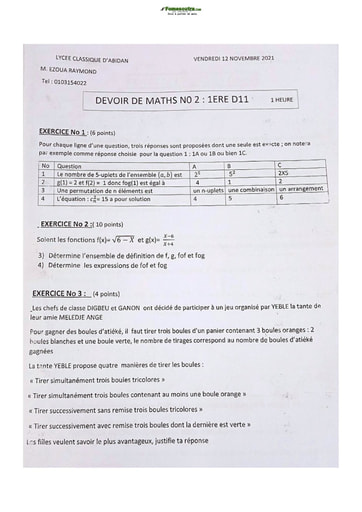 Sujet de Math Première D 2021