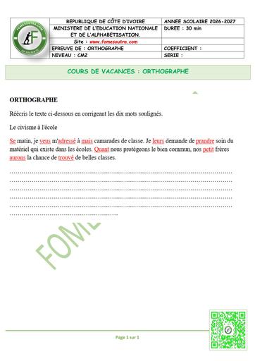 FICHE 3 ORTHOGRAPHE CM2 BY TEHUA