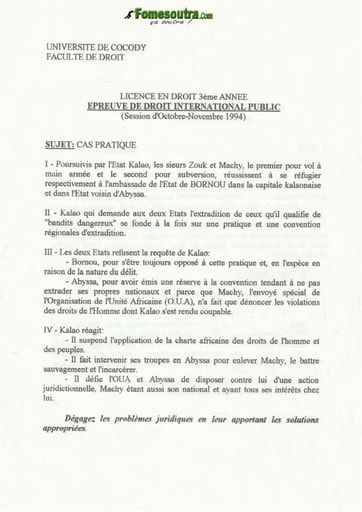 Epreuve de Droit International Public - Novembre 1994