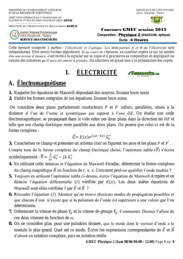 Sujet de Physique 2 concours GMEC 2013