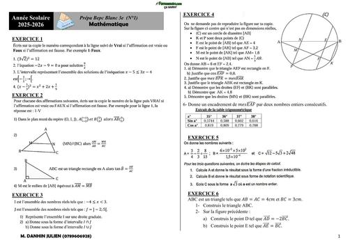 PREPA BEPC MATHS 2026 MATHS FICHE 1 BY TEHUA