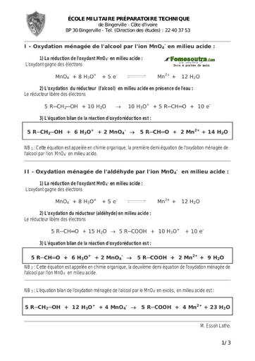 Étude détaillée de l'oxydation (de l'alcool)