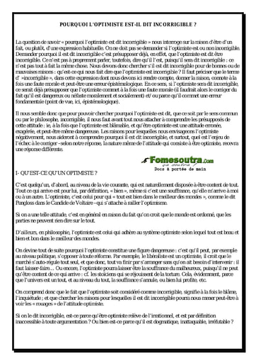 Pourquoi l'Optimiste est-il dit incorrigible? - Sujet corrigé de philosophie Terminale A,C,D,E