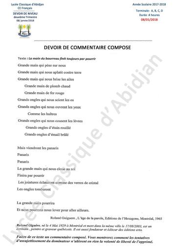 Devoir Français Cc Tle LCA by Tehua