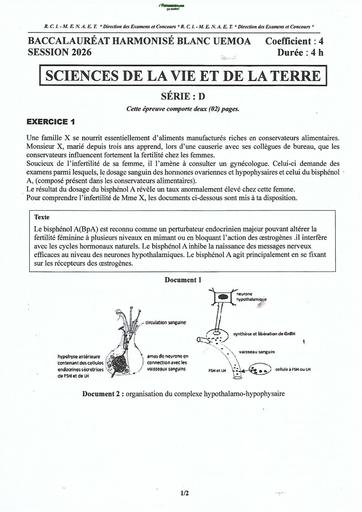 BAC HARMONISE BLANC UEMOA 2026 SVT SERIE D BY TEHUA