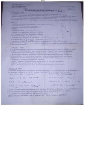 Devoir de Physique-Chimie niveau 1ereD - Lycée Moderne de Bankouma