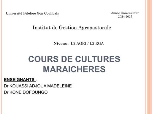 CM CULTURE MARAÎCHÈRE L2 AGRI (UPGC/IGA)