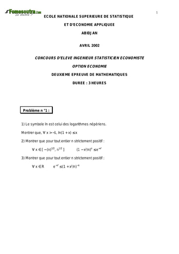 Sujet 2ème épreuve de maths ISE option économie 2002 (ENSEA)
