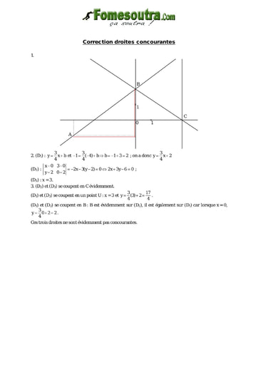 Corrigé Droites concourantes - Maths niveau 2nd C