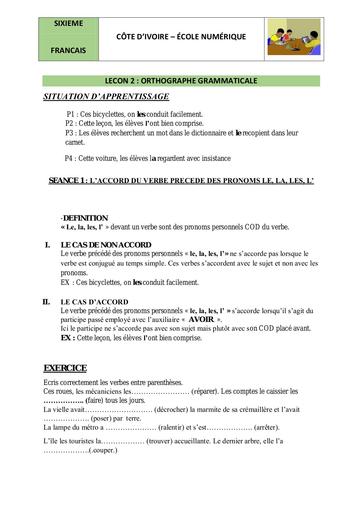 6e ORTHO L2 ortho gram S1 accord le la les