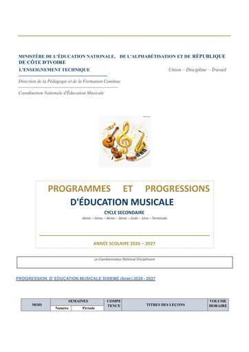 Education Musicale  progression DPFC 2026 2027 BY TEHUA