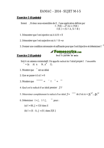 Sujet de Maths concours EAMAC cycle Ingénieur session 2014