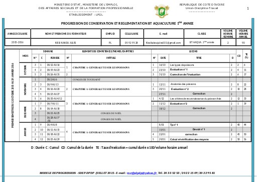 REGLEMENTATION BT AQUA  1ère ANNEE