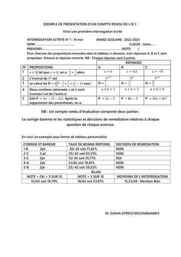 EXEMPLE COMPTE RENDU EVALUATION MATHS By DJAHA