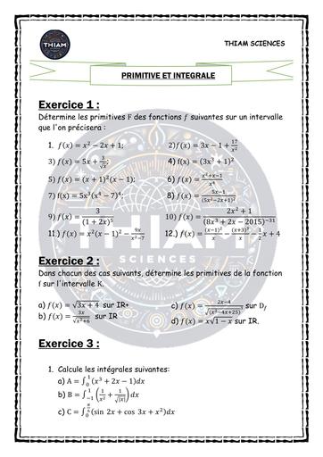FICHE DE TD MATHS Série Primitive et intégrale (THIAM SCIENCE) by TEHUA