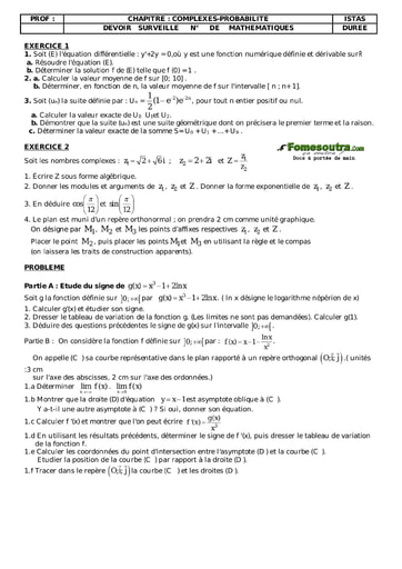 Devoir corrigé (1) de maths niveau Terminale D - ISTAS