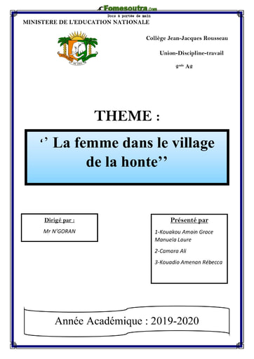 Exposé portant sur le roman: La femme dans le village de la honte