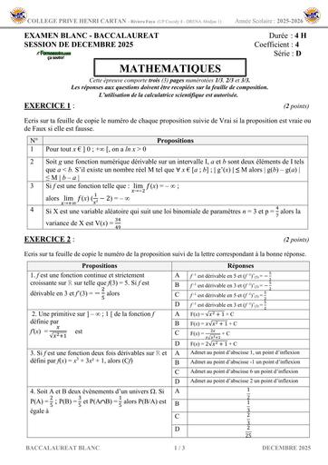 SUJET MATHS BAC BLANC D 2025 CP HENRI CARTAN by TEHUA