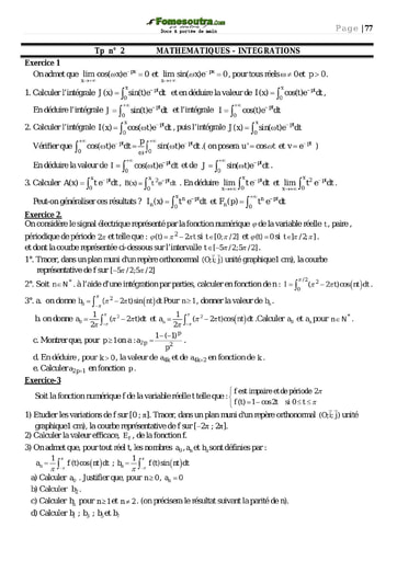 Sujet corrigé Intégrations - Maths BTS