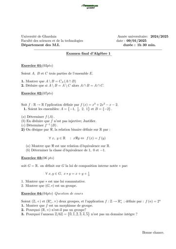 Examen1 Algèbre 1 L1 2025 by TEHUA