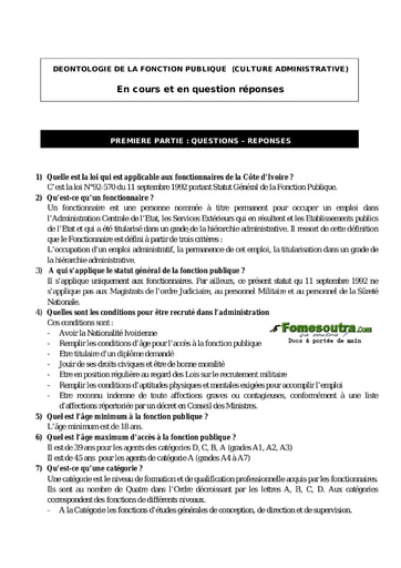 Déontologie de la Fonction Publique ivoirienne en question réponses