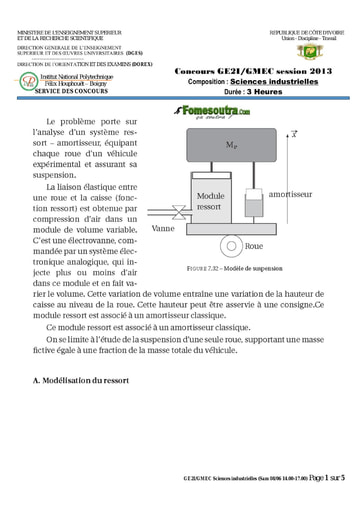 Sujet de Sciences industrielles concours GE2I/GMEC 2013