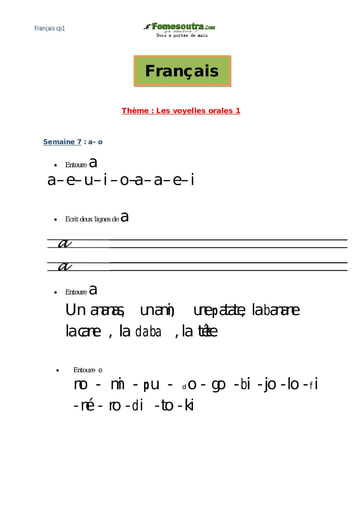 Les voyelles orales (1) - Cours Français CP1