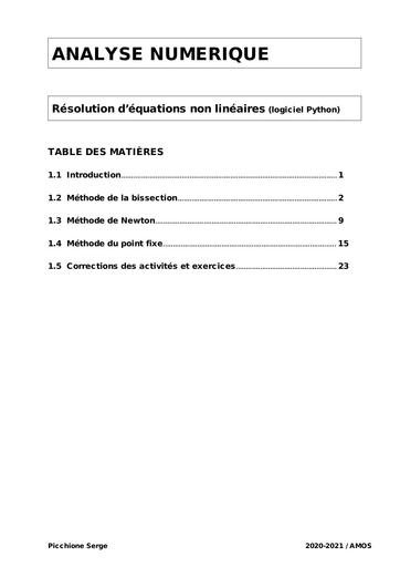 Resolution d’équations non linéaires (logiciel Python)