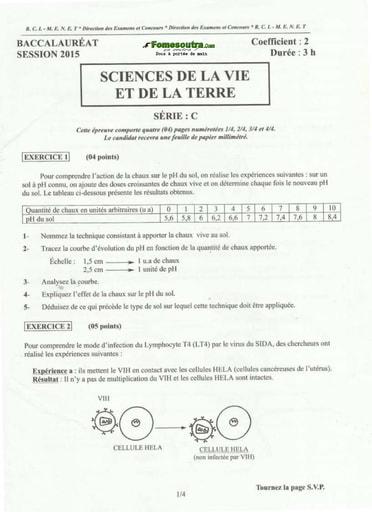 Sujet corrigé et barème de SVT BAC C  2015