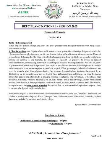 BEPC BLANC2025  FR AEEMB Sujet BURKINA FASO BY TEHUA