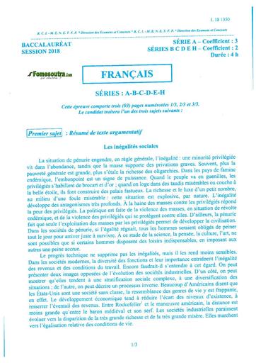 Bac a b c d e h français 2018 by TEHUA