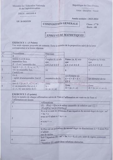 Partielle de décembre 2023 Maths 1ière D C le Destin by Tehua