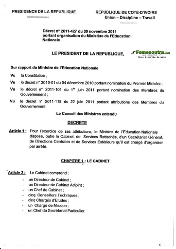 Organisation du Ministère de l'Education Nationale de Côte d'Ivoire