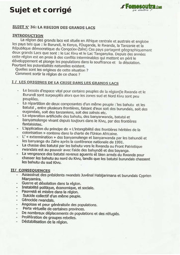 Sujet et Corrigé de Dissertation: la région des grands lacs