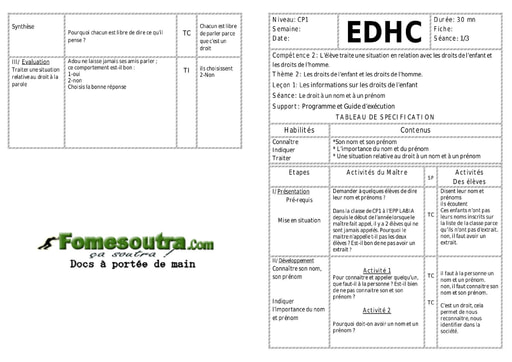 Les informations sur les droits de l’enfant - Fiche pour enseignant CP1