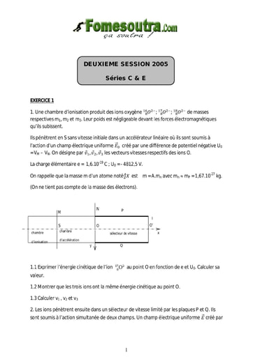 Sujet de Physique-Chimie BAC C et E 2005 session remplacement