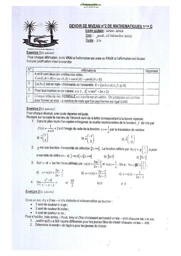 Sujets de mathématiques Première C Lycée Classique Abidjan 2023