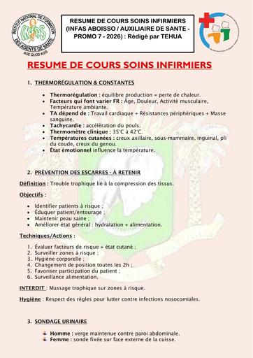 INFAS AS 1 ABOISSO 2026 RESUME DE COURS RESUME DE COURS SOINS INFIRMIERS by TEHUA