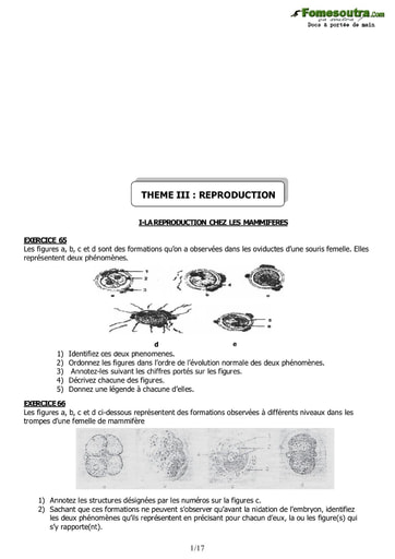 Thème: Reproduction -  Recueil de sujets corrigés de SVT niveau Terminale D et C