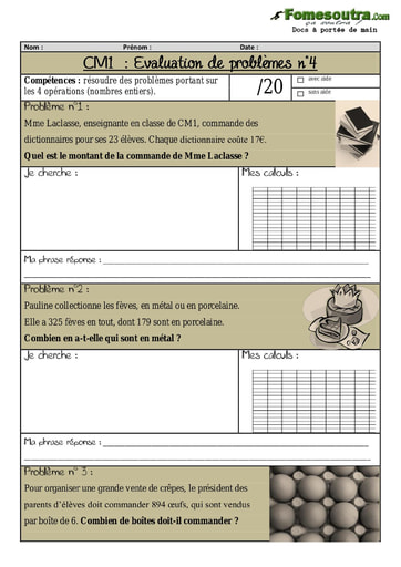 Évaluation de problème (4) niveau CM1