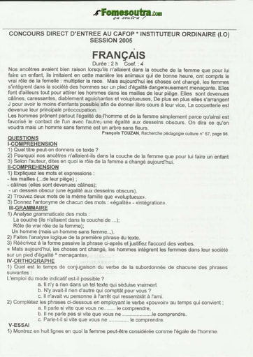 Sujet de Français CAFOP 2005