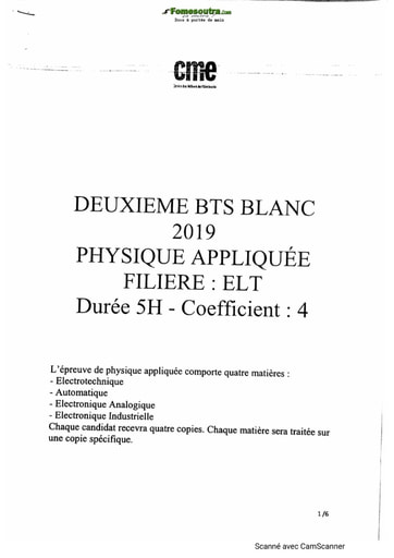 BTS Blanc 2019 Physique Appliquée