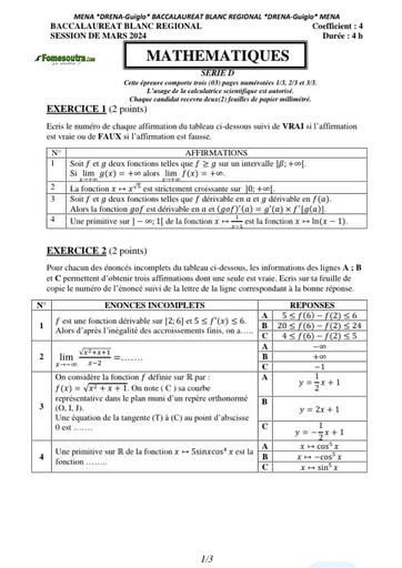 Bac blanc 2024 Maths serie D dren Guiglo by Tehua